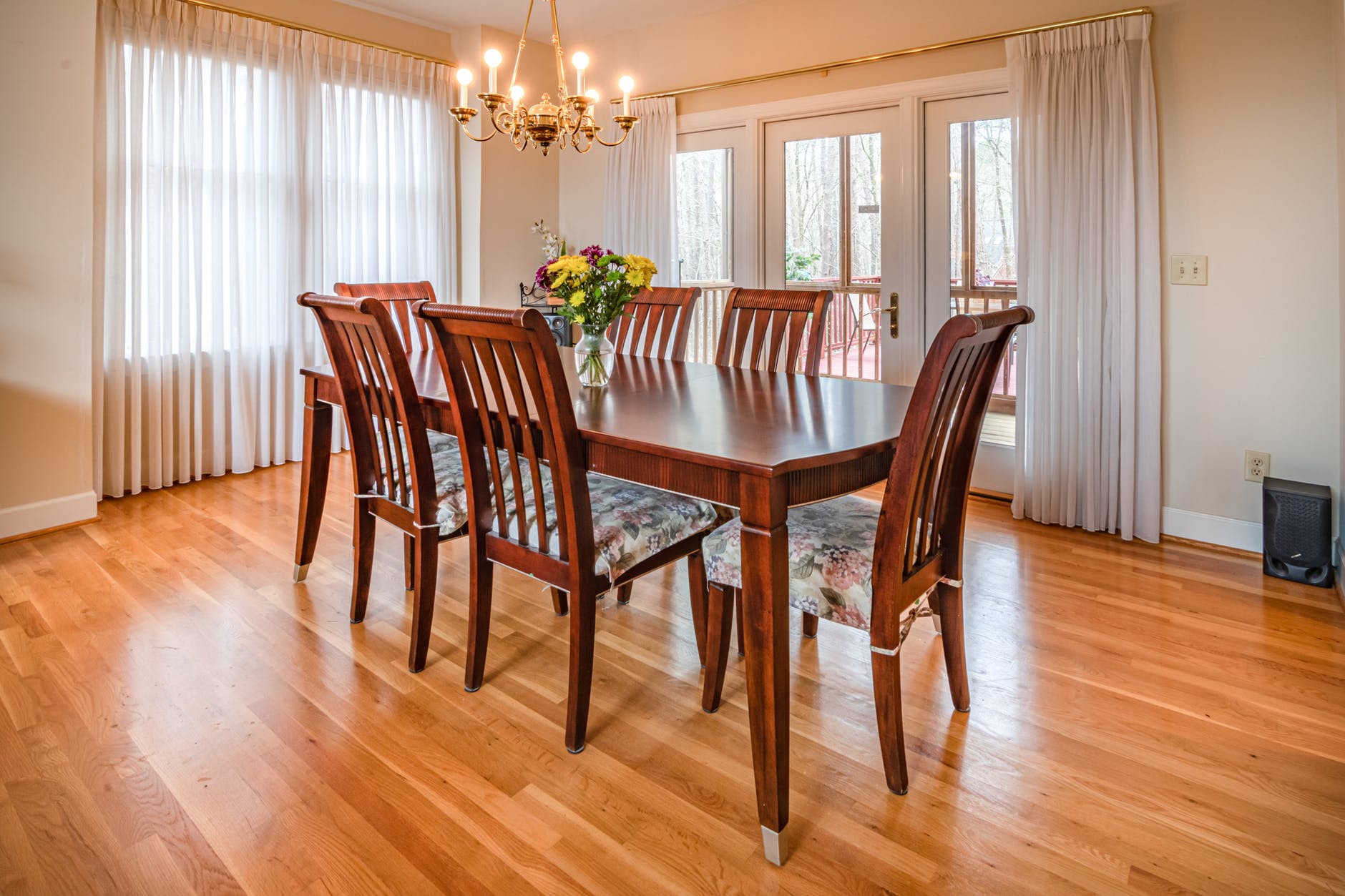 dining room with shiny wooden floor