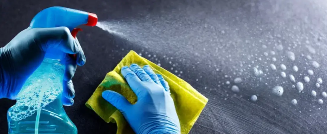 A person using disinfectant spray