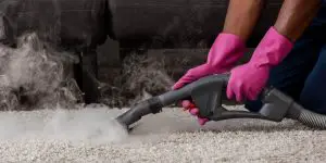 Steam cleaning the carpet