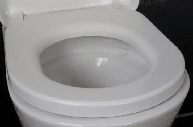 closeup of a white toilet seat